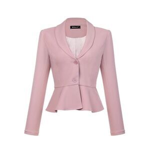 Short Blazer Lapel Ruffle Hem Work Office Blazers Pink